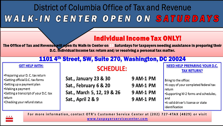 DC Office of Tax and Revenue will be Open on Saturdays during the 2016 Tax Season
