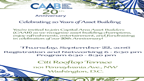 Join CAAB to Celebrate Our 20 Years of Asset Building in the Greater DC Area